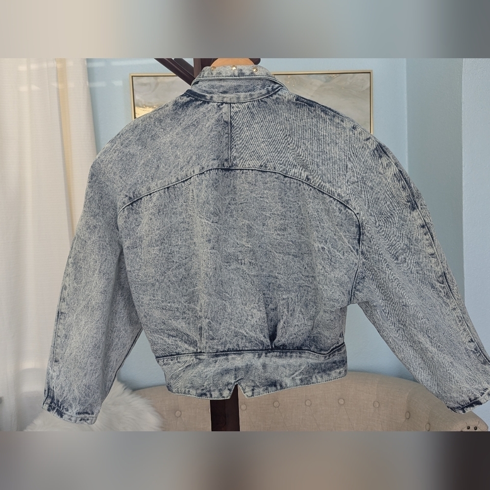 Vtg 80sEunina U.S.A. Acid Wash Jeans Jacket Copped Size L - Picture 8 of 14